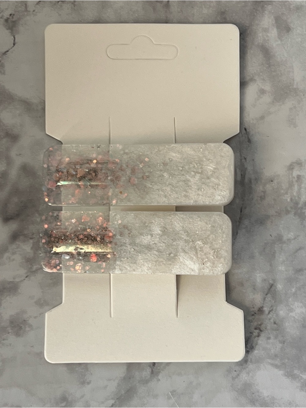 Glitter Resin Rectangle Hair Clips - Iridescent Pink & White